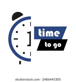 Time to go. Clock icon one. Blue and black. Vector minimal design.