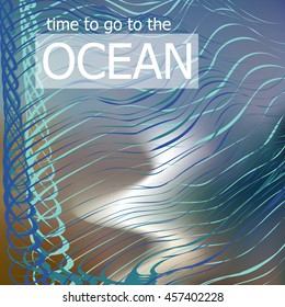 time to go to the ocean - decorative waves on the sea background. vector illustration.