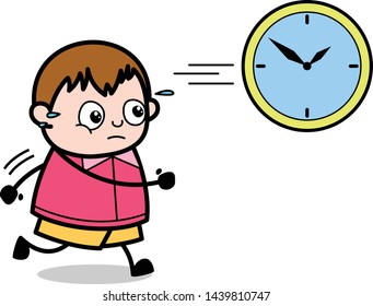 Time Goes Out - Teenager Cartoon Fat Boy Vector Illustration