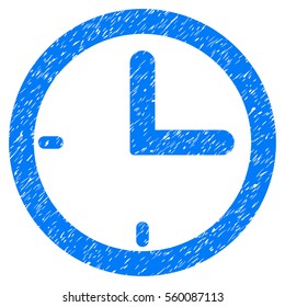 Time grainy textured icon for overlay watermark stamps. Flat symbol with unclean texture. Dotted vector blue ink rubber seal stamp with grunge design on a white background.
