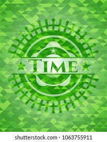 Time green emblem with mosaic background