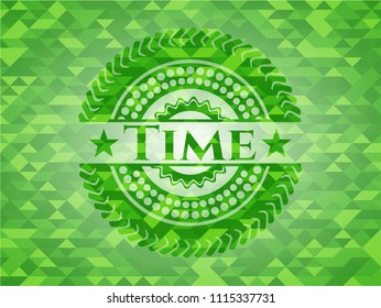 Time green emblem. Mosaic background