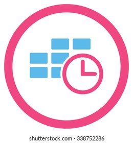 Time Grid vector icon. Style is bicolor flat rounded symbol, pink and blue colors, rounded angles, white background.