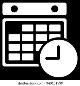 Time Grid vector icon. Style is flat symbol, white color, rounded angles, black background.