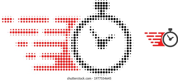 Time halftone dotted icon illustration. Halftone pattern contains round dots. Vector illustration of time icon on a white background. Flat abstraction for time symbol.