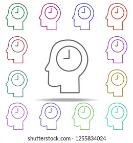 Time in head icon. Element of time value icon for mobile concept and web apps. Thin line Time in head icon can be used for web and mobile on white background