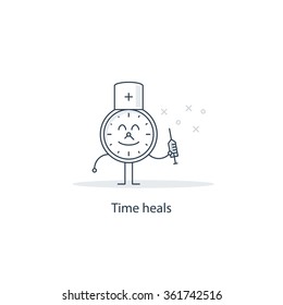 Time heals all wounds, vector linear illustration