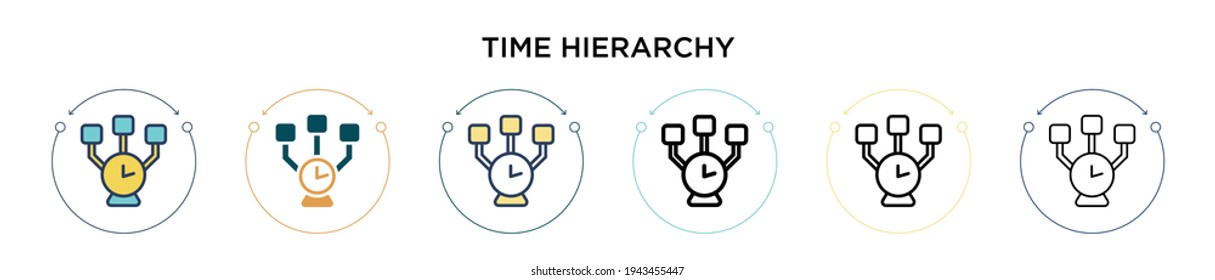 Time hierarchy icon in filled, thin line, outline and stroke style. Vector illustration of two colored and black time hierarchy vector icons designs can be used for mobile, ui, web