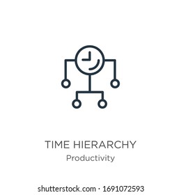 Time hierarchy icon. Thin linear time hierarchy outline icon isolated on white background from productivity collection. Line vector sign, symbol for web and mobile