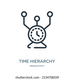 icono de línea delgada de la jerarquía de tiempo. jerarquía, iconos lineales del negocio a partir del signo de contorno aislado del concepto de productividad. Elemento de símbolo de ilustración vectorial para diseño web y aplicaciones.
