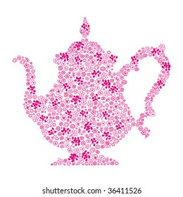 Time For High Tea - Flower Pattern As Teapot In Vector