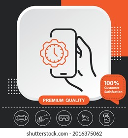 Tiempo, hora, icono de engranaje - fondo negro naranja con elementos gráficos para su diseño