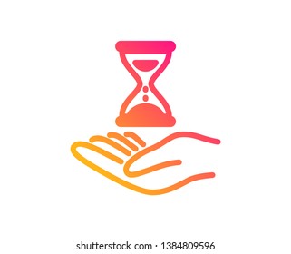 Time hourglass in hand icon. Sand watch sign. Classic flat style. Gradient time hourglass icon. Vector