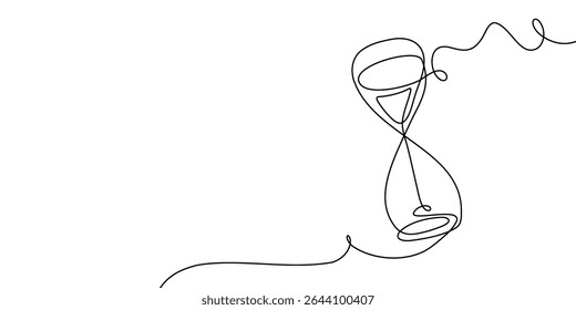 Time hourglass line clock one hour glass sand continuous watch icon. Hourglass line drawing wait linear single countdown illustration abstract art concept outline logo background sandglass vector past