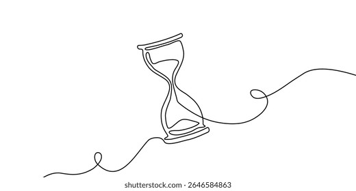 Time hourglass line watch sand continuous glass hour one clock icon. Hourglass line drawing linear abstract countdown illustration art outline logo background concept sandglass vector past single wait