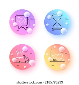 Time hourglass, Medical drugs and Delivery notification minimal line icons. 3d spheres or balls buttons. Trade chart icons. For web, application, printing. Vector