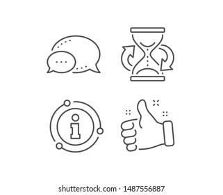 Time hourglass refresh line icon. Chat bubble, info sign elements. Sand watch sign. Linear hourglass outline icon. Information bubble. Vector