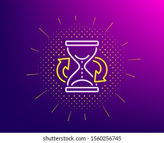 Time hourglass refresh line icon. Halftone pattern. Sand watch sign. Gradient background. Hourglass line icon. Yellow halftone pattern. Vector