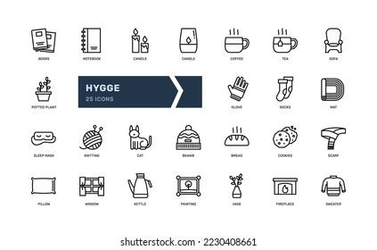 time to hygge cozy warm lifestyle skandinavian interior decoration detailed outline icon. simple vector illustration