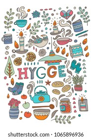 Time to Hygge. Hand drawn vector illustration about danish living concept. 