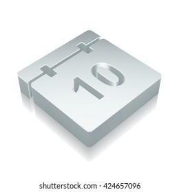 Time icon: 3d metallic Calendar with reflection on White background, EPS 10 vector illustration.