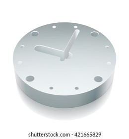 Time icon: 3d metallic Clock with reflection on White background, EPS 10 vector illustration.