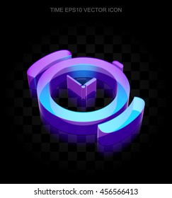 Time icon: 3d neon glowing Hand Watch made of glass with transparent shadow on black background, EPS 10 vector illustration.