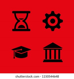 time icon. 4 time set with cog, clock, history and school vector icons for web and mobile app
