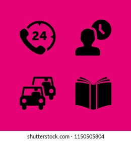 time icon. 4 time set with traffic, school, hours phone service and clock vector icons for web and mobile app