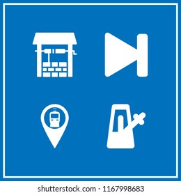 time icon. 4 time vector set. next, train satation location, metronome and well icons for web and design about time theme