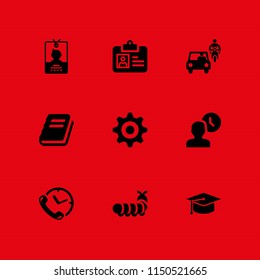 time icon. 9 time set with pass, cog, hobbies and free time and school vector icons for web and mobile app