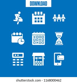 time icon. 9 time vector set. well, hourglass, payment method and calendar icons for web and design about time theme
