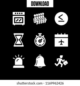time icon. 9 time vector set. timer, alarm, employment running late and calendar icons for web and design about time theme