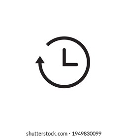 Time icon in black. Clock symbol in flat style. Black clock hands with arrow isolated on white background. Sign of the rapid passage of time. Vector abstract icon for web site design or button to app.