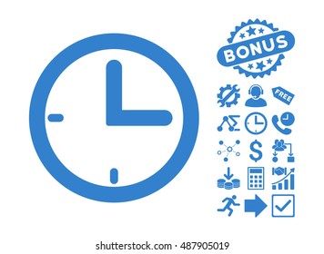 Time icon with bonus symbols. Vector illustration style is flat iconic symbols, cobalt color, white background.