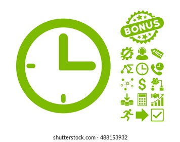 Time icon with bonus symbols. Vector illustration style is flat iconic symbols, eco green color, white background.