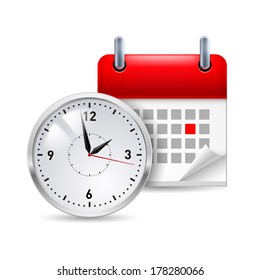Time icon with calendar and clock in front of it 