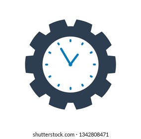 Time Icon with Clock and gear symbol. Flat style vector EPS.