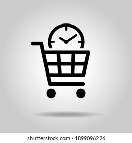 Time icon with clock and shopping cart, Increase efficiency by buying time (Time is money).