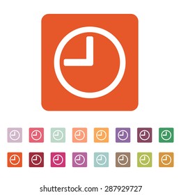 The time icon. Clock sound symbol. Flat Vector illustration. Button Set