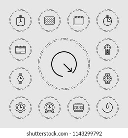 Time icon. collection of 13 time outline icons such as clock, calendar, stopwatch camera, wall clock, wrist watch for woman. editable time icons for web and mobile.