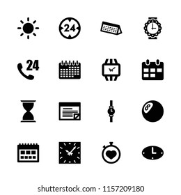 Time icon. collection of 16 time filled icons such as 24 hours support, calendar, clock, stopwatch, contrast, plan, wall clock. editable time icons for web and mobile.