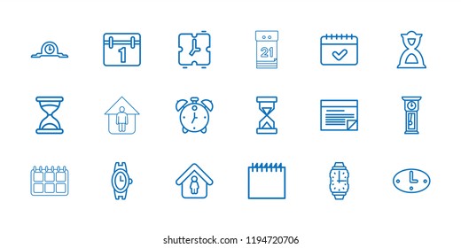 Time icon. collection of 18 time outline icons such as wrist watch, hourglass, man in home, calendar, plan, wall clock, pendulum. editable time icons for web and mobile.