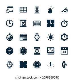 Time icon. collection of 25 time filled icons such as clock, hourglass, 14 date calendar, contrast, wall clock, wrist watch for woman. editable time icons for web and mobile.