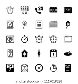 Time icon. collection of 25 time filled and outline icons such as 24 hours support, plan, wall clock, wrist watch, sundial. editable time icons for web and mobile.