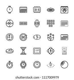Time icon. collection of 25 time outline icons such as clock, calendar, 14 date, 24 hours, hourglass, wall clock. editable time icons for web and mobile.