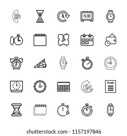Time icon. collection of 25 time outline icons such as stopwatch, clock alarm, calendar, wallet, plan, wall clock, wrist watch. editable time icons for web and mobile.