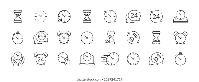 Colección de ícono de tiempo. Diseño de Botones de reloj. Iconos de vector lineal de tiempo