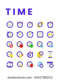 Time icon collections in flat style, including watch, hour, clock, alarm, timer, history, schedule and other.