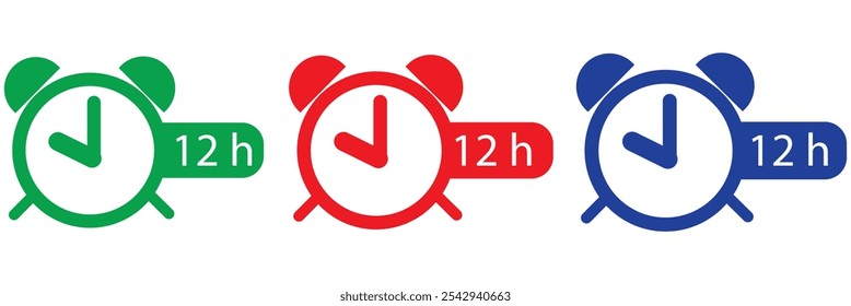 Time icon. Countdown time. 12 hours countdown. Transparent background. eps 10